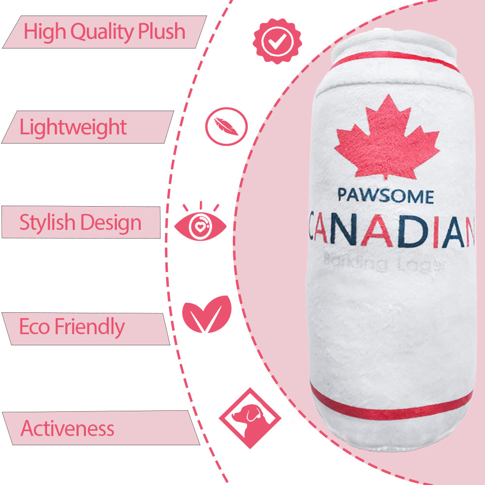 Pawsome Canadian Parody Beer Can Dog Toy with Squeaker