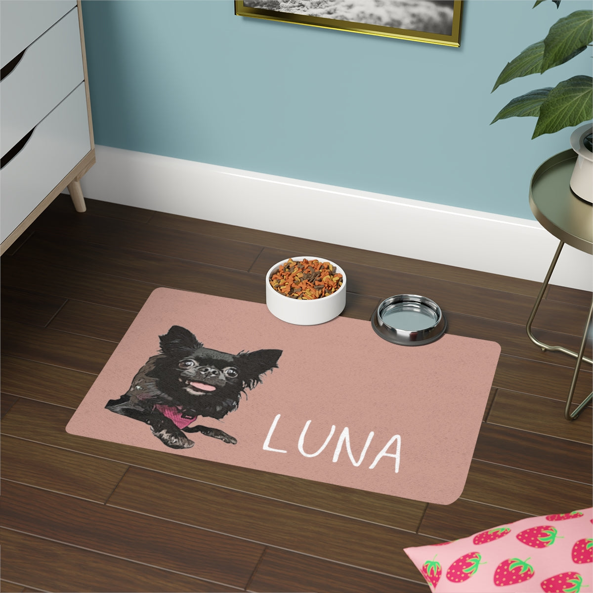 Personalized Dog Mat with Dog Portrait + Customized Name